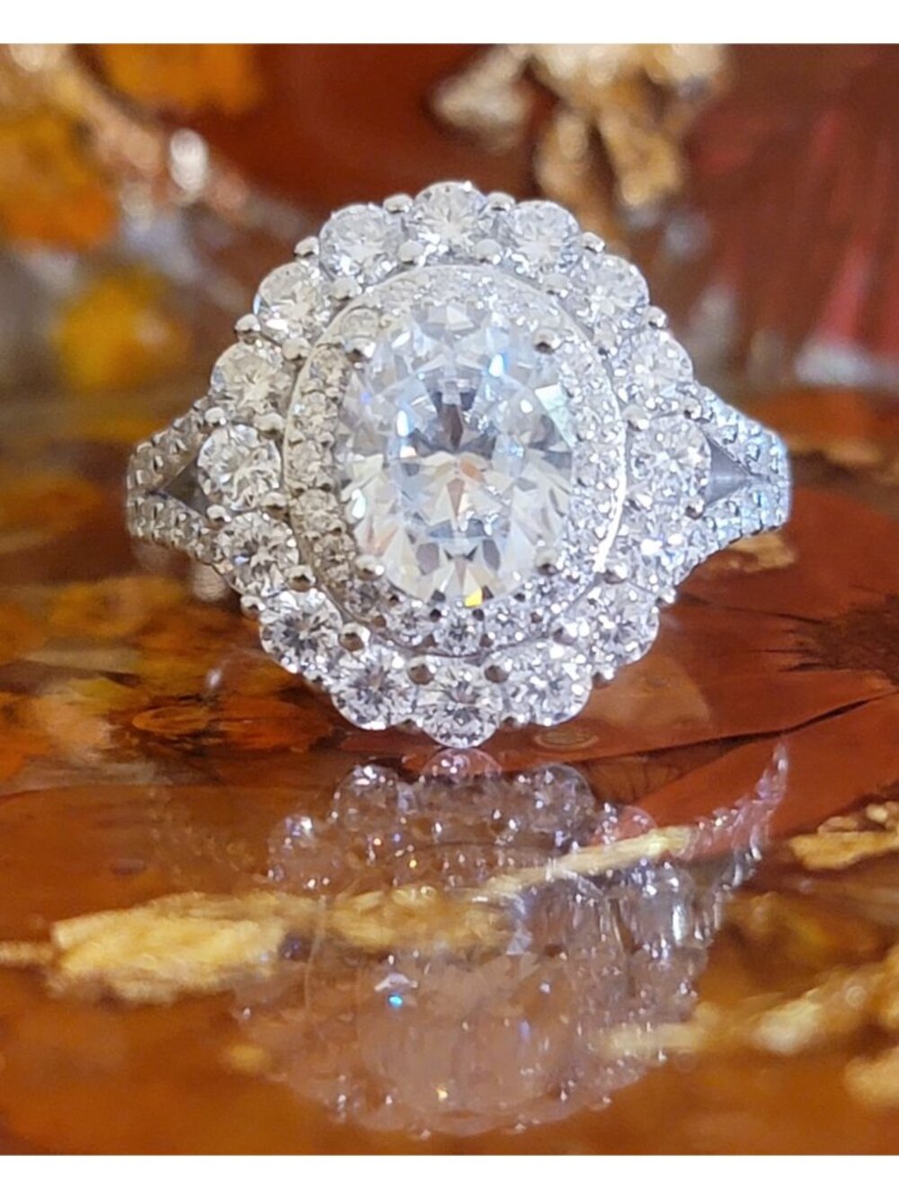 2ct Oval Halo Moissanite Cocktail Ring 925 Silver Size 7.5 NWT